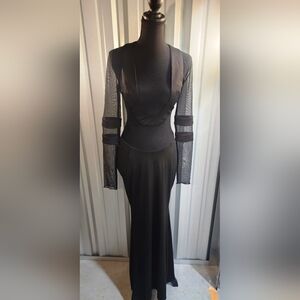 Fashion Nova Black Long Sleeve Dress with Mesh Detail